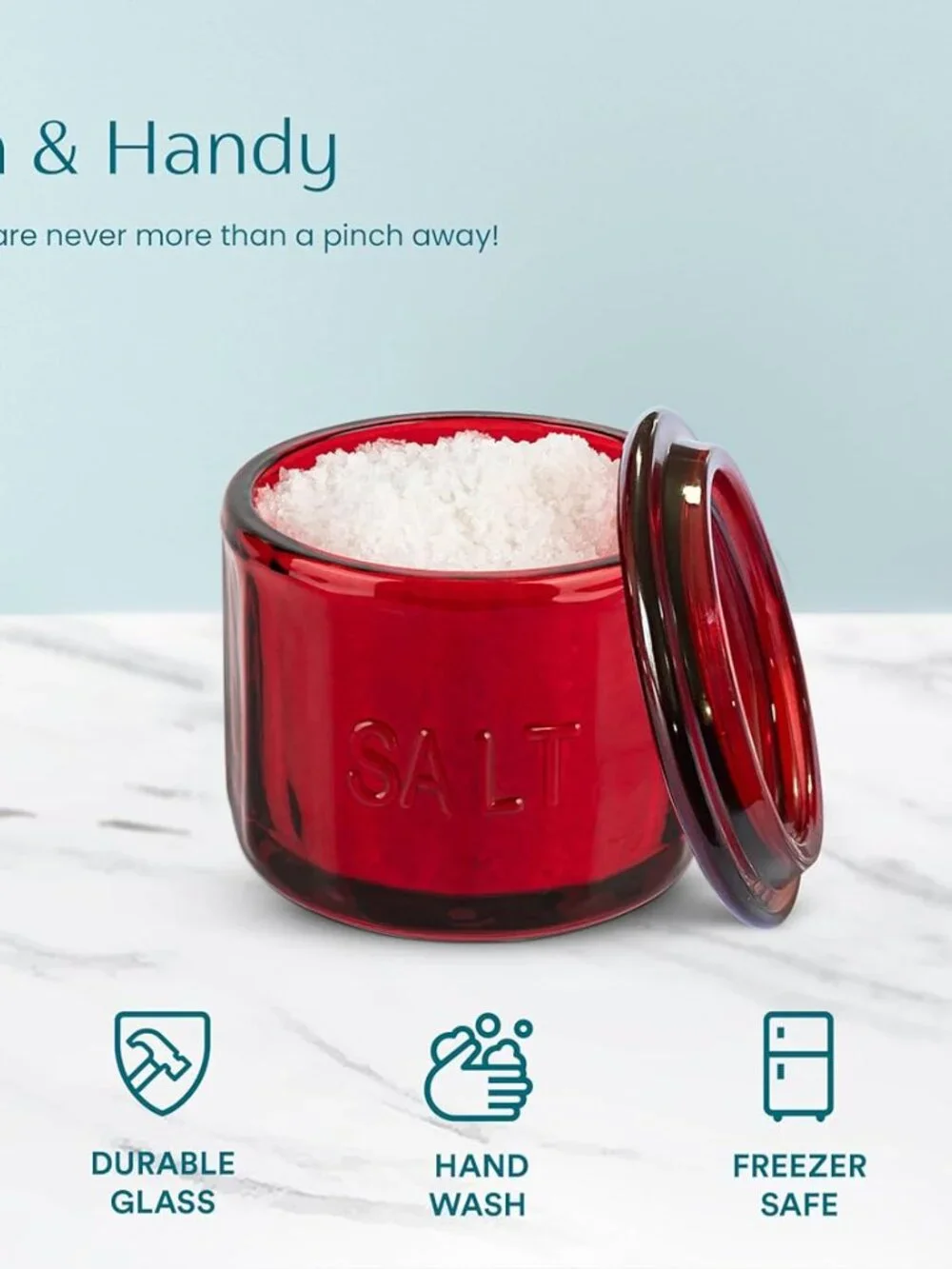 Red‎ Glass Salt Container with Lid Salt Box Kitchen Salt